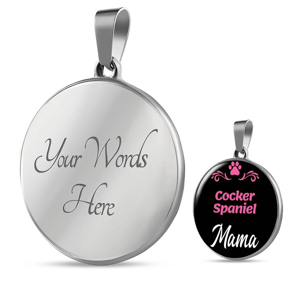 Cocker Spaniel Mama Circle Pendant Necklace Stainless Steel 24 Inch Chain Silve